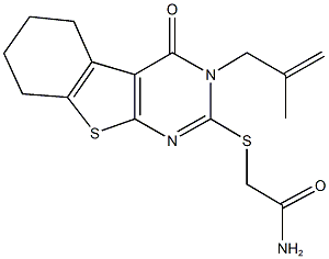 2-{[3-(2-methyl-2-propenyl)-4-oxo-3,4,5,6,7,8-hexahydro[1]benzothieno[2,3-d]pyrimidin-2-yl]sulfanyl}acetamide Struktur