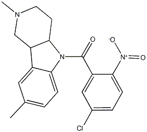 5-{5-chloro-2-nitrobenzoyl}-2,8-dimethyl-2,3,4,4a,5,9b-hexahydro-1H-pyrido[4,3-b]indole Struktur