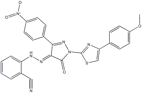 2-(2-{3-{4-nitrophenyl}-1-[4-(4-methoxyphenyl)-1,3-thiazol-2-yl]-5-oxo-1,5-dihydro-4H-pyrazol-4-ylidene}hydrazino)benzonitrile Struktur