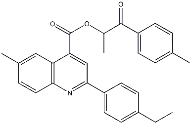 1-methyl-2-(4-methylphenyl)-2-oxoethyl 2-(4-ethylphenyl)-6-methyl-4-quinolinecarboxylate Struktur