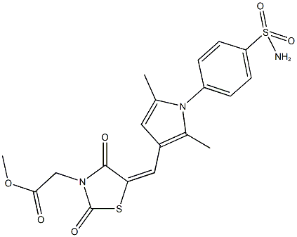 methyl [5-({1-[4-(aminosulfonyl)phenyl]-2,5-dimethyl-1H-pyrrol-3-yl}methylene)-2,4-dioxo-1,3-thiazolidin-3-yl]acetate Struktur