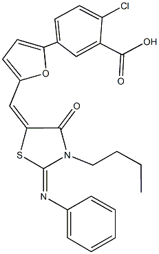 5-(5-{[3-butyl-4-oxo-2-(phenylimino)-1,3-thiazolidin-5-ylidene]methyl}-2-furyl)-2-chlorobenzoic acid Struktur