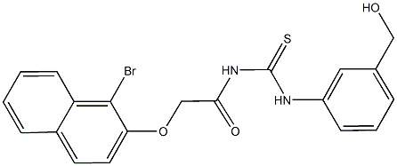 N-{[(1-bromo-2-naphthyl)oxy]acetyl}-N'-[3-(hydroxymethyl)phenyl]thiourea Struktur