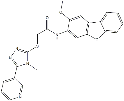 N-(2-methoxydibenzo[b,d]furan-3-yl)-2-{[4-methyl-5-(3-pyridinyl)-4H-1,2,4-triazol-3-yl]sulfanyl}acetamide Struktur