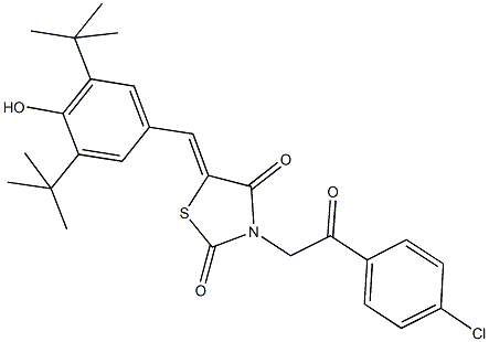 3-[2-(4-chlorophenyl)-2-oxoethyl]-5-(3,5-ditert-butyl-4-hydroxybenzylidene)-1,3-thiazolidine-2,4-dione Struktur