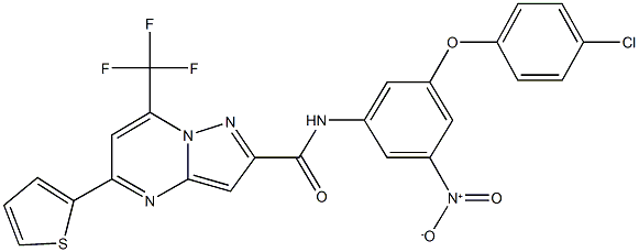 N-{3-(4-chlorophenoxy)-5-nitrophenyl}-5-(2-thienyl)-7-(trifluoromethyl)pyrazolo[1,5-a]pyrimidine-2-carboxamide Struktur