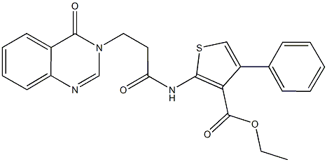 ethyl 2-{[3-(4-oxo-3(4H)-quinazolinyl)propanoyl]amino}-4-phenyl-3-thiophenecarboxylate Struktur