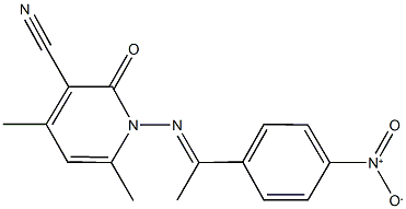 1-[(1-{4-nitrophenyl}ethylidene)amino]-4,6-dimethyl-2-oxo-1,2-dihydropyridine-3-carbonitrile Struktur