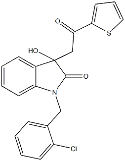 1-(2-chlorobenzyl)-3-hydroxy-3-[2-oxo-2-(2-thienyl)ethyl]-1,3-dihydro-2H-indol-2-one Struktur