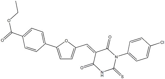 ethyl 4-{5-[(1-(4-chlorophenyl)-4,6-dioxo-2-thioxotetrahydro-5(2H)-pyrimidinylidene)methyl]-2-furyl}benzoate Struktur