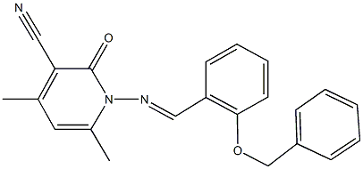 1-{[2-(benzyloxy)benzylidene]amino}-4,6-dimethyl-2-oxo-1,2-dihydropyridine-3-carbonitrile Struktur