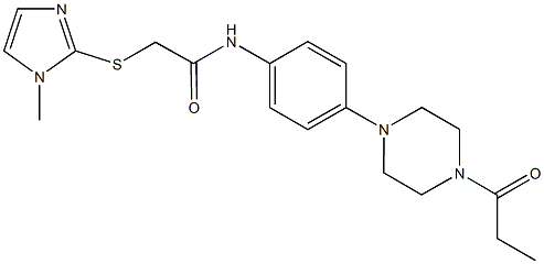 2-[(1-methyl-1H-imidazol-2-yl)sulfanyl]-N-[4-(4-propionyl-1-piperazinyl)phenyl]acetamide Struktur