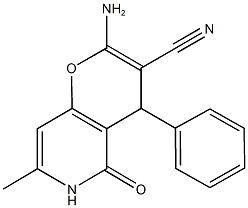 2-amino-7-methyl-5-oxo-4-phenyl-5,6-dihydro-4H-pyrano[3,2-c]pyridine-3-carbonitrile Struktur