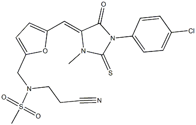 N-[(5-{[1-(4-chlorophenyl)-3-methyl-5-oxo-2-thioxo-4-imidazolidinylidene]methyl}-2-furyl)methyl]-N-(2-cyanoethyl)methanesulfonamide Struktur