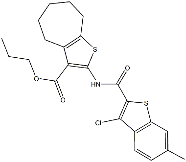 propyl 2-{[(3-chloro-6-methyl-1-benzothien-2-yl)carbonyl]amino}-5,6,7,8-tetrahydro-4H-cyclohepta[b]thiophene-3-carboxylate Struktur