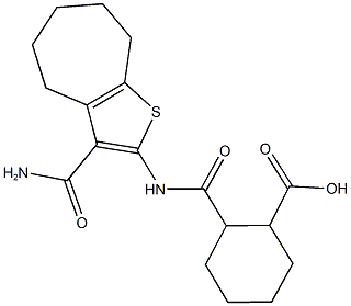 2-({[3-(aminocarbonyl)-5,6,7,8-tetrahydro-4H-cyclohepta[b]thien-2-yl]amino}carbonyl)cyclohexanecarboxylic acid Struktur