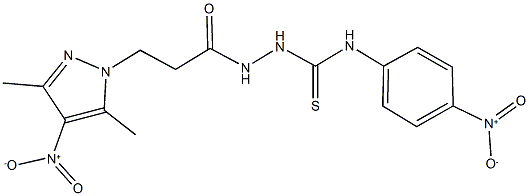 2-(3-{4-nitro-3,5-dimethyl-1H-pyrazol-1-yl}propanoyl)-N-{4-nitrophenyl}hydrazinecarbothioamide Struktur