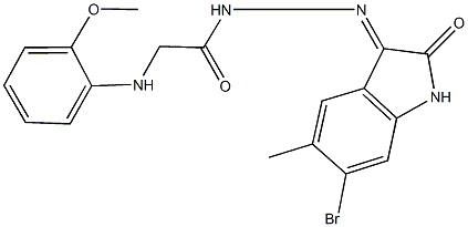 N'-(6-bromo-5-methyl-2-oxo-1,2-dihydro-3H-indol-3-ylidene)-2-(2-methoxyanilino)acetohydrazide Struktur