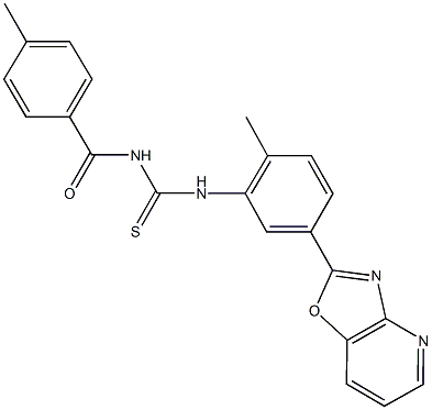 N-(4-methylbenzoyl)-N'-(2-methyl-5-[1,3]oxazolo[4,5-b]pyridin-2-ylphenyl)thiourea Struktur