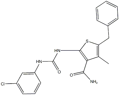 5-benzyl-2-{[(3-chloroanilino)carbonyl]amino}-4-methyl-3-thiophenecarboxamide Struktur