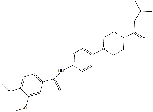 3,4-dimethoxy-N-{4-[4-(3-methylbutanoyl)-1-piperazinyl]phenyl}benzamide Struktur