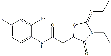 N-(2-bromo-4-methylphenyl)-2-[3-ethyl-2-(ethylimino)-4-oxo-1,3-thiazolidin-5-yl]acetamide Struktur