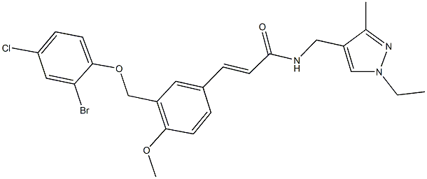 3-{3-[(2-bromo-4-chlorophenoxy)methyl]-4-methoxyphenyl}-N-[(1-ethyl-3-methyl-1H-pyrazol-4-yl)methyl]acrylamide Struktur