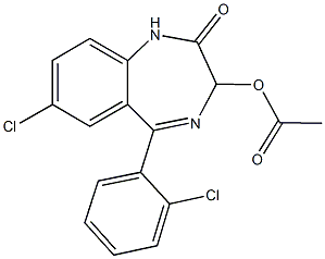 7-chloro-5-(2-chlorophenyl)-2-oxo-2,3-dihydro-1H-1,4-benzodiazepin-3-yl acetate Struktur