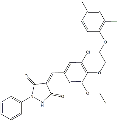 4-{3-chloro-4-[2-(2,4-dimethylphenoxy)ethoxy]-5-ethoxybenzylidene}-1-phenyl-3,5-pyrazolidinedione Struktur