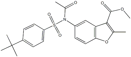 methyl 5-{acetyl[(4-tert-butylphenyl)sulfonyl]amino}-2-methyl-1-benzofuran-3-carboxylate Struktur