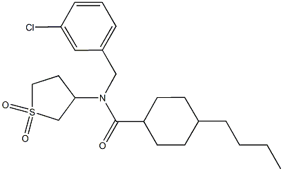 4-butyl-N-(3-chlorobenzyl)-N-(1,1-dioxidotetrahydro-3-thienyl)cyclohexanecarboxamide Struktur