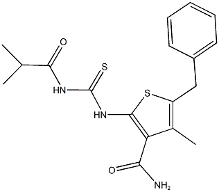 5-benzyl-2-{[(isobutyrylamino)carbothioyl]amino}-4-methyl-3-thiophenecarboxamide Struktur