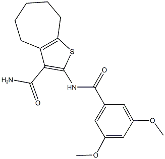 2-[(3,5-dimethoxybenzoyl)amino]-5,6,7,8-tetrahydro-4H-cyclohepta[b]thiophene-3-carboxamide Struktur