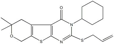 2-(allylsulfanyl)-3-cyclohexyl-6,6-dimethyl-3,5,6,8-tetrahydro-4H-pyrano[4',3':4,5]thieno[2,3-d]pyrimidin-4-one Struktur