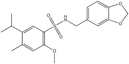 N-(1,3-benzodioxol-5-ylmethyl)-5-isopropyl-2-methoxy-4-methylbenzenesulfonamide Struktur