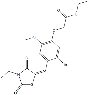 ethyl {5-bromo-4-[(3-ethyl-2,4-dioxo-1,3-thiazolidin-5-ylidene)methyl]-2-methoxyphenoxy}acetate Struktur