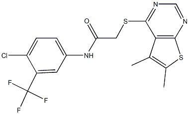 N-[4-chloro-3-(trifluoromethyl)phenyl]-2-[(5,6-dimethylthieno[2,3-d]pyrimidin-4-yl)sulfanyl]acetamide Struktur