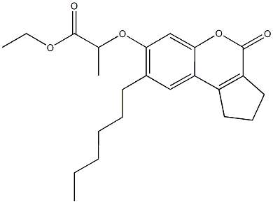 ethyl 2-[(8-hexyl-4-oxo-1,2,3,4-tetrahydrocyclopenta[c]chromen-7-yl)oxy]propanoate Struktur