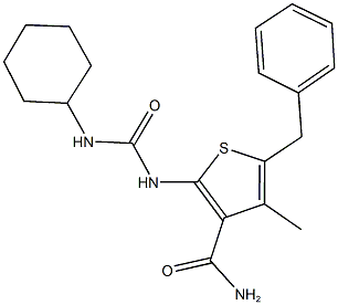 5-benzyl-2-{[(cyclohexylamino)carbonyl]amino}-4-methyl-3-thiophenecarboxamide Struktur