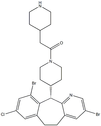 1-{4-[(2S)-6,15-dibromo-13-chloro-4-azatricyclo[9.4.0.03,]pentadeca-1(15),3,5,7,11,13-hexaen-2-yl]piperidin-1-yl}-2-(piperidin-4-yl)ethan-1-one Struktur