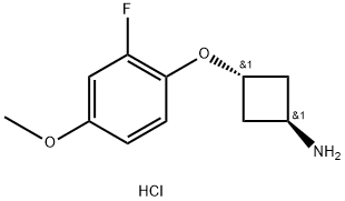 CyclobutanaMine, 3-(2-fluoro-4-Methoxyphenoxy)-, hydrochloride (1:1),trans- Struktur