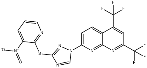 1,8-Naphthyridine,7-[3-[(3-nitro-2-pyridinyl)thio]-1H-1,2,4-triazol-1-yl]-2,4-bis(trifluoromethyl)-(9CI) Struktur