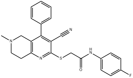 2-[(3-cyano-6-methyl-4-phenyl-5,6,7,8-tetrahydro[1,6]naphthyridin-2-yl)sulfanyl]-N-(4-fluorophenyl)acetamide Struktur