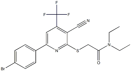 2-{[6-(4-bromophenyl)-3-cyano-4-(trifluoromethyl)pyridin-2-yl]sulfanyl}-N,N-diethylacetamide Struktur