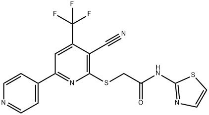 2-{[3-cyano-4-(trifluoromethyl)-4',6-bipyridin-2-yl]sulfanyl}-N-(1,3-thiazol-2-yl)acetamide Struktur