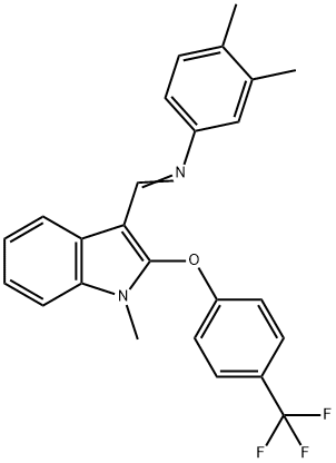 (1E)-N-(3,4-dimethylphenyl)-1-{1-methyl-2-[4-(trifluoromethyl)phenoxy]-1H-indol-3-yl}methanimine Struktur