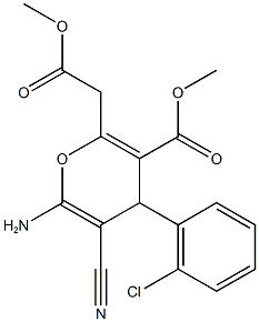 methyl 6-amino-4-(2-chlorophenyl)-5-cyano-2-(2-methoxy-2-oxoethyl)-4H-pyran-3-carboxylate Struktur