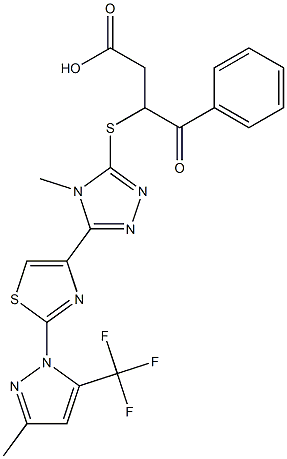 3-[(4-methyl-5-{2-[3-methyl-5-(trifluoromethyl)-1H-pyrazol-1-yl]-1,3-thiazol-4-yl}-4H-1,2,4-triazol-3-yl)sulfanyl]-4-oxo-4-phenylbutanoic acid Struktur