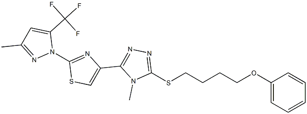 4-methyl-3-{2-[3-methyl-5-(trifluoromethyl)-1H-pyrazol-1-yl]-1,3-thiazol-4-yl}-5-[(4-phenoxybutyl)sulfanyl]-4H-1,2,4-triazole Struktur