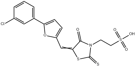 2-[(5E)-5-{[5-(3-chlorophenyl)furan-2-yl]methylidene}-4-oxo-2-sulfanylidene-1,3-thiazolidin-3-yl]ethane-1-sulfonic acid Struktur